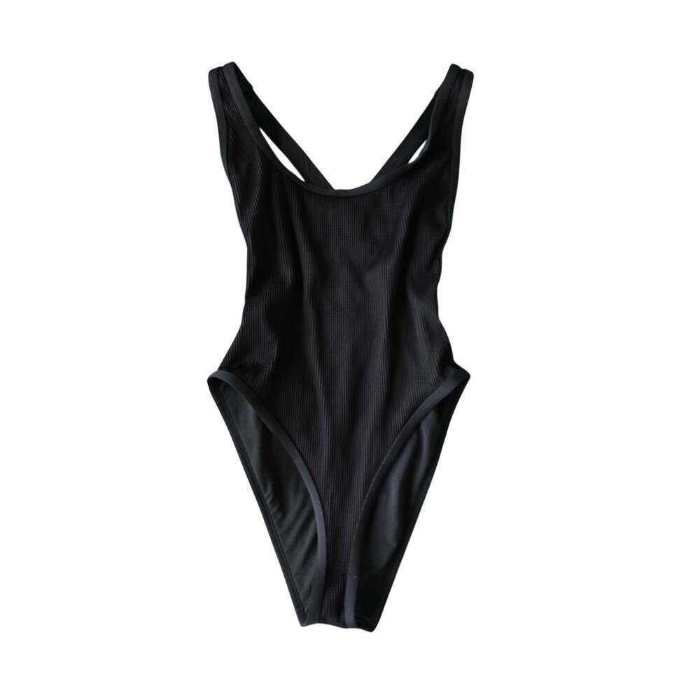 Bar III Textured High Cut Cheeky One Piece Swimsuit Black Size L